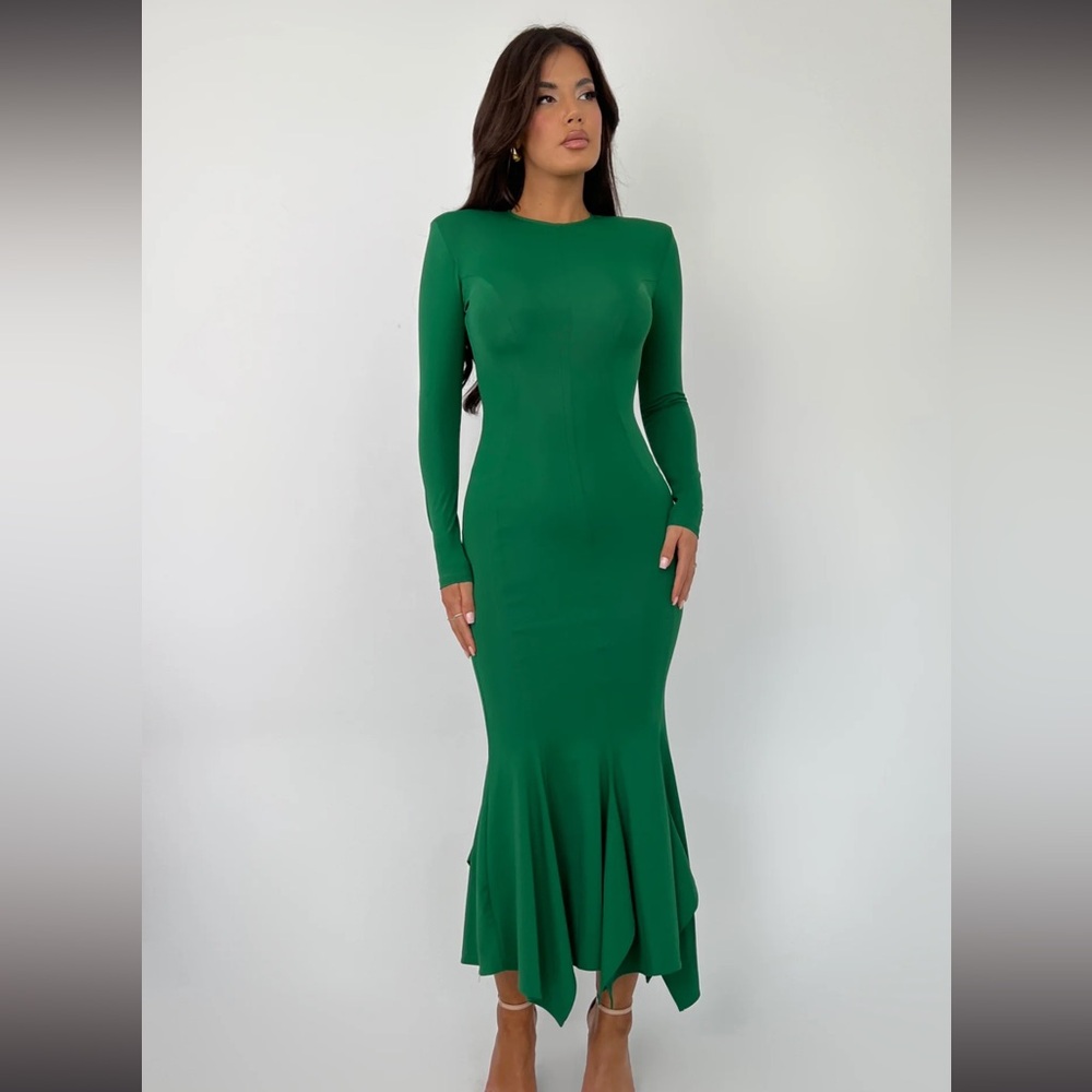 Elegant Green Long Sleeve Dress